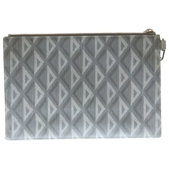 Dior Christian CD Diamond Clutch Pouch Case Gray Leather Silver - Picture 2 of 6